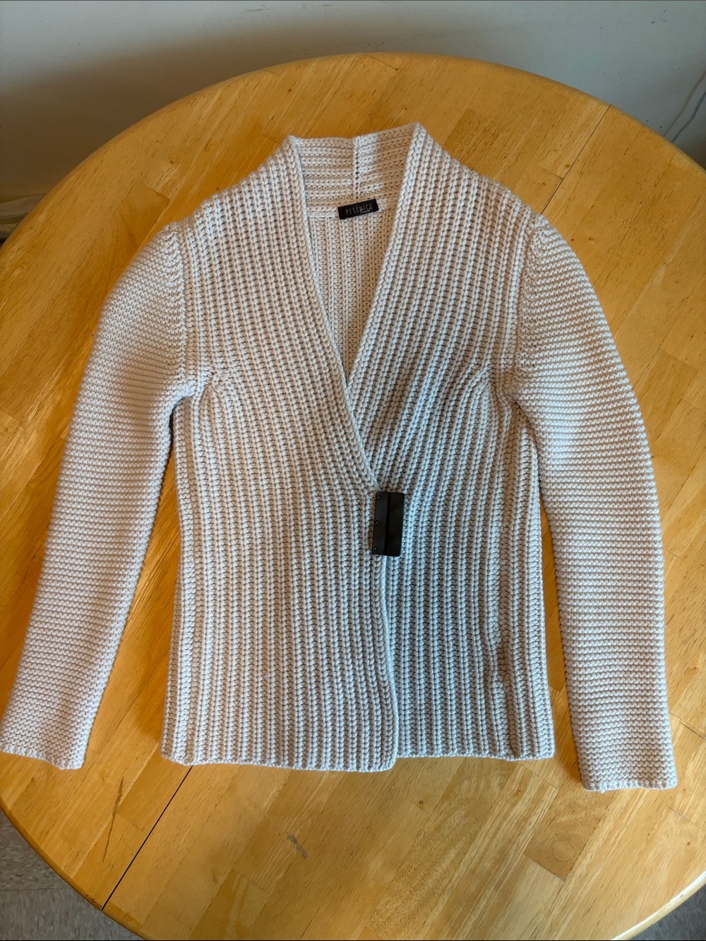 Peserico Chunky Knit Cardigan with Leather Closure  Italy 42